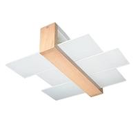 SOLLUX lighting Feniks 2 Plafón | Elegante Carcasa De Madera + Combinación De Pantalla De Vidrio | Bombilla Reemplazable E27, 2 x 60 W | Madera Natural, 43 x 43 x 12 cm