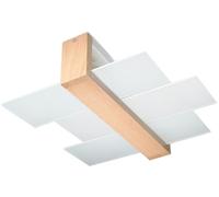 SOLLUX lighting Feniks 2 Plafón | Elegante Carcasa De Madera + Combinación De Pantalla De Vidrio | Bombilla Reemplazable E27, 2 x 60 W | Madera Natural, 43 x 43 x 12 cm