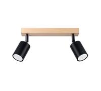 SOLLUX lighting VERDO 2 Lámpara de techo elegante de 2 bombillas - Casquillo GU10 - Lámpara de techo para interior - Bombilla no incluida - 46x20x17,5cm Negro/Madera