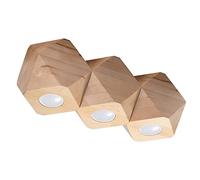 SOLLUX lighting Woody Lámpara de Techo Madera Natural Diseño Geométrico Minimalista Moderna para Dormitorio Comedor Salón Estilo Escandinavo GU10 A++-E 36/12/12 cm Tres Fuentes de Luz