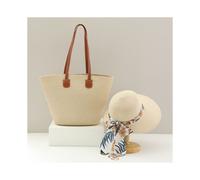 (Solo 1 bolsa - Beige) Conjunto de dos piezas: sombrero de paja y bolso, sombreros para el sol de ala