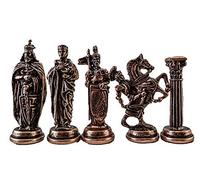 (Solo 32 piezas) piezas de ajedrez de metal de cobre antiguo del ejército británico medieval real (sin tablero)