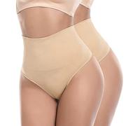 SOLO ACTFIT Faja Tanga Braga Reductora Braguita Moldeadora Adelgazante Cintura Alta Thong String Vientre Plano Braguitas Abdomen Shapewear para Mujer (S, Beige*2)