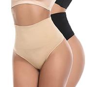 SOLO ACTFIT Faja Tanga Braga Reductora Braguita Moldeadora Adelgazante Cintura Alta Thong String Vientre Plano Braguitas Abdomen Shapewear para Mujer (L, Negro+Beige)