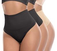 SOLO ACTFIT Faja Tanga Braga Reductora Braguita Moldeadora Adelgazante Cintura Alta Thong String Vientre Plano Braguitas Abdomen Shapewear para Mujer (L, Negro*2+Beige*1)