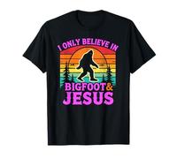 Solo Creo en el Divertido Dios Retro de Bigfoot y Jesús, Sasquatch Camiseta