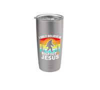 Solo creo en el divertido dios retro de Bigfoot y Jesús, Sasquatch Vaso térmico de acero inoxidable de doble pared