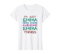 Solo Emma Haciendo Increíbles Emma Cosas Divertidas Camiseta gráfica económica, Mujer, Blanco, M