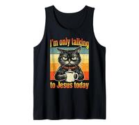 Solo Estoy Hablando con Jesús Hoy café Cristiano Gato Negro Camiseta sin Mangas