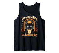 Solo Estoy Hablando con Jesús Hoy Gracioso Gato Negro Café Humor Camiseta sin Mangas