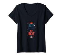 Solo Haciendo mi Mejor Amante del café Inspirador Camiseta Cuello V, Mujer, Negro, L