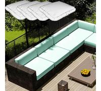 (Solo incluye el cojín del asiento, no hay otros artículos) Fundas de cojín impermeables para exteriores con cremallera. Juego de 4 muebles de jardín y sillas de ratán, protección contra los rayos UV