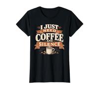 Solo Necesito café y Silencio Amante del café Divertido Camiseta gráfica económica, Mujer, Negro, L