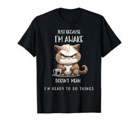Solo Porque Estoy Despierto Gato Divertido con café para preadolescentes Camiseta gráfica económica, Hombre, Negro, XL