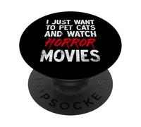 Solo quiero acariciar gatos y ver películas de terror Halloween PopSockets PopGrip Adhesivo