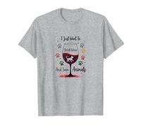 Solo Quiero Beber Vino y Salvar Animales Amante de Las Mascotas Camiseta, Hombre, Gris Jaspeado, L