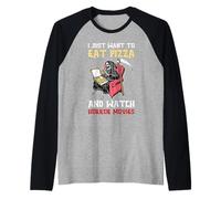 Solo Quiero Comer Pizza y Ver películas de Terror Camiseta Manga Raglan