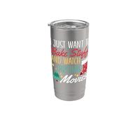 Solo quiero hornear cosas y ver películas navideñas Vaso térmico de acero inoxidable de doble pared