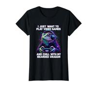 Solo Quiero Jugar con Mi Dragón Barbudo Funny Scifi Camiseta gráfica económica, Mujer, Negro, XS