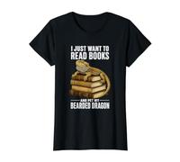 Solo Quiero Leer Libros y acariciar a mi dragón Barbudo Divertido Camiseta gráfica económica, Mujer, Negro, XS