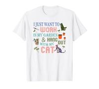 Solo Quiero Trabajar en mi jardín y Pasar el rato con mi Gato Camiseta gráfica económica, Hombre, Blanco, M