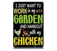 Solo quiero trabajar en mi jardín y pasar el rato con mis gallinas, letreros de hojalata vintage divertidos, decoración de pared, póster de hierro para el hogar, letreros de granja para gallinero, dec