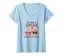 Solo Soy un Cupcake en Busca de mi Semental, Muffin, Sweet Love Camiseta Cuello V, Mujer, Azul Bebé, S