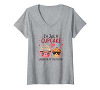 Solo Soy un Cupcake en Busca de mi Semental, Muffin, Sweet Love Camiseta Cuello V, Mujer, Gris Jaspeado, S