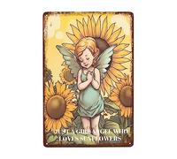 Sólo Un Ángel Que Ama Los Girasoles Cartel De Chapa Decoración Carteles De Pared De Metal Vintage Metal Cartel para Pub Hogar Jardín