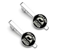 Solo un chico que ama a las ovejas. Sujeta corbatas para hombre, color plata, redondas, con pinzas. Juego de 2 unidades. Ideal para aniversarios de boda, negocios y graduaciones.