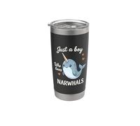 Solo un chico que ama a los narvales Vaso térmico de acero inoxidable de doble pared