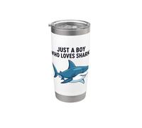 Solo un chico que ama a los tiburones Vaso térmico de acero inoxidable de doble pared