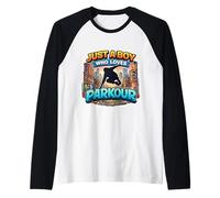 Solo un Chico Que ama el campeón Atleta Adolescente Amante del Parkour Camiseta Manga Raglan