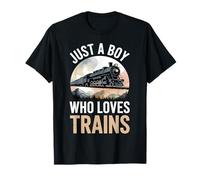 Solo un Chico Que ama los Trenes Amante del ferrocarril de Locomotora de Vapor Camiseta
