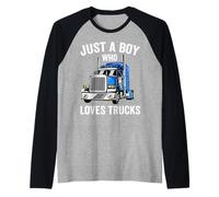 Solo un niño Que ama los Camiones Semi Truck para niños Camiseta Manga Raglan