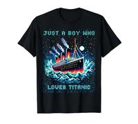 Solo un niño Que ama RMS Titanic, Remembrance Titanic, Boys Camiseta gráfica económica, Hombre, Negro, S