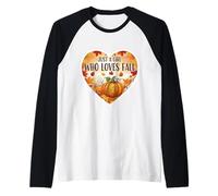 Solo una Chica a la Que le Encanta el otoño con Especias de Calabaza y Hojas para Amantes del otoño Camiseta Manga Raglan