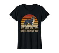 Solo una Chica a la Que le Encanta el Perro de montaña de Berna Berner Retro Camiseta gráfica económica, Mujer, Negro, S