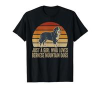 Solo una Chica a la Que le Encanta el Perro de montaña de Berna Berner Retro Camiseta gráfica económica, Hombre, Negro, L