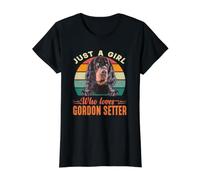 Solo una Chica a la Que le Encanta Gordon Setter Dog Retro Vintage Camiseta gráfica económica, Mujer, Negro, XL