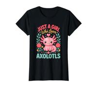 Solo una Chica a la Que le encantan los Axolotl, Amante de los Anfibios Kawaii Florales Camiseta gráfica económica, Mujer, Negro, XL