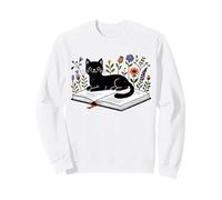 Solo una Chica a la Que le encantan los Gatos y los Libros Florales para Mujeres Sudadera