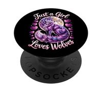 Solo una Chica Que ama a Wolves Moon, Lindas Chicas de Lobos morados PopSockets PopGrip Adhesivo