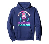 Sólo una Chica Que ama Anime y K-Pop Chibi Merch KPOP Otaku Sudadera con Capucha, Unisex para Adultos, Azul Marino, S