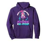 Sólo una Chica Que ama Anime y K-Pop Chibi Merch KPOP Otaku Sudadera con Capucha, Unisex para Adultos, Morado, XL
