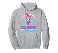 Sólo una Chica Que ama Anime y K-Pop Chibi Merch KPOP Otaku Sudadera con Capucha, Unisex para Adultos, Gris Jaspeado, XXL