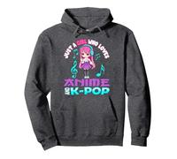 Sólo una Chica Que ama Anime y K-Pop Chibi Merch KPOP Otaku Sudadera con Capucha, Unisex para Adultos, Jaspeado Oscuro, XL
