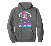 Sólo una Chica Que ama Anime y K-Pop Chibi Merch KPOP Otaku Sudadera con Capucha, Unisex para Adultos, Asfalto, L