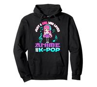 Sólo una Chica Que ama Anime y K-Pop Chibi Merch KPOP Otaku Sudadera con Capucha, Unisex para Adultos, Negro, L
