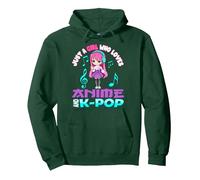 Sólo una Chica Que ama Anime y K-Pop Chibi Merch KPOP Otaku Sudadera con Capucha, Unisex para Adultos, Verde Bosque, XL